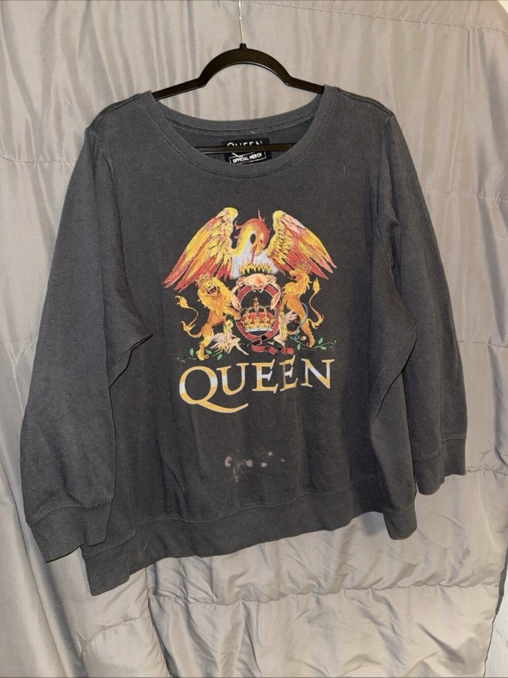 Queen Gold Crest Graphic Sweat Shirt Large XXL Gray Official Merchandise SPOTS - Picture 3 of 12